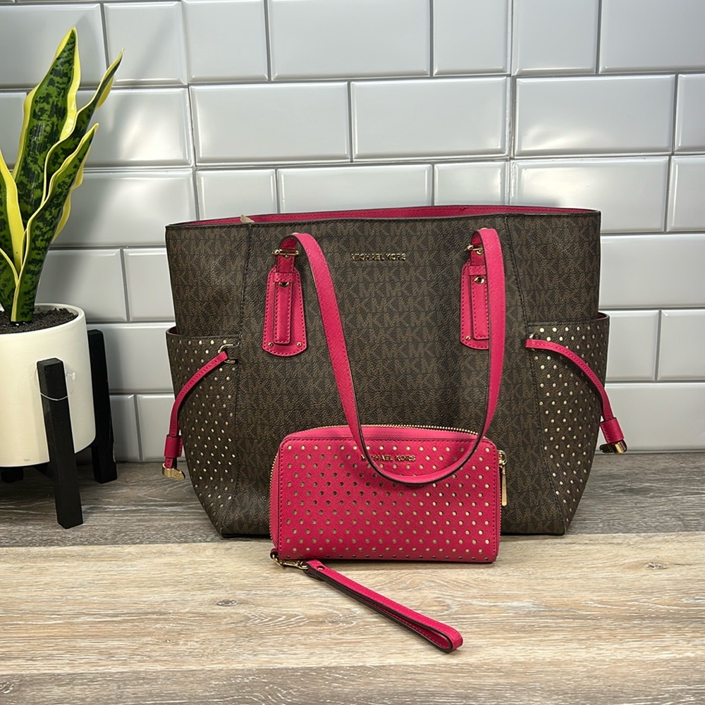 Michael Kors Brown and Pink Tote Bag Set